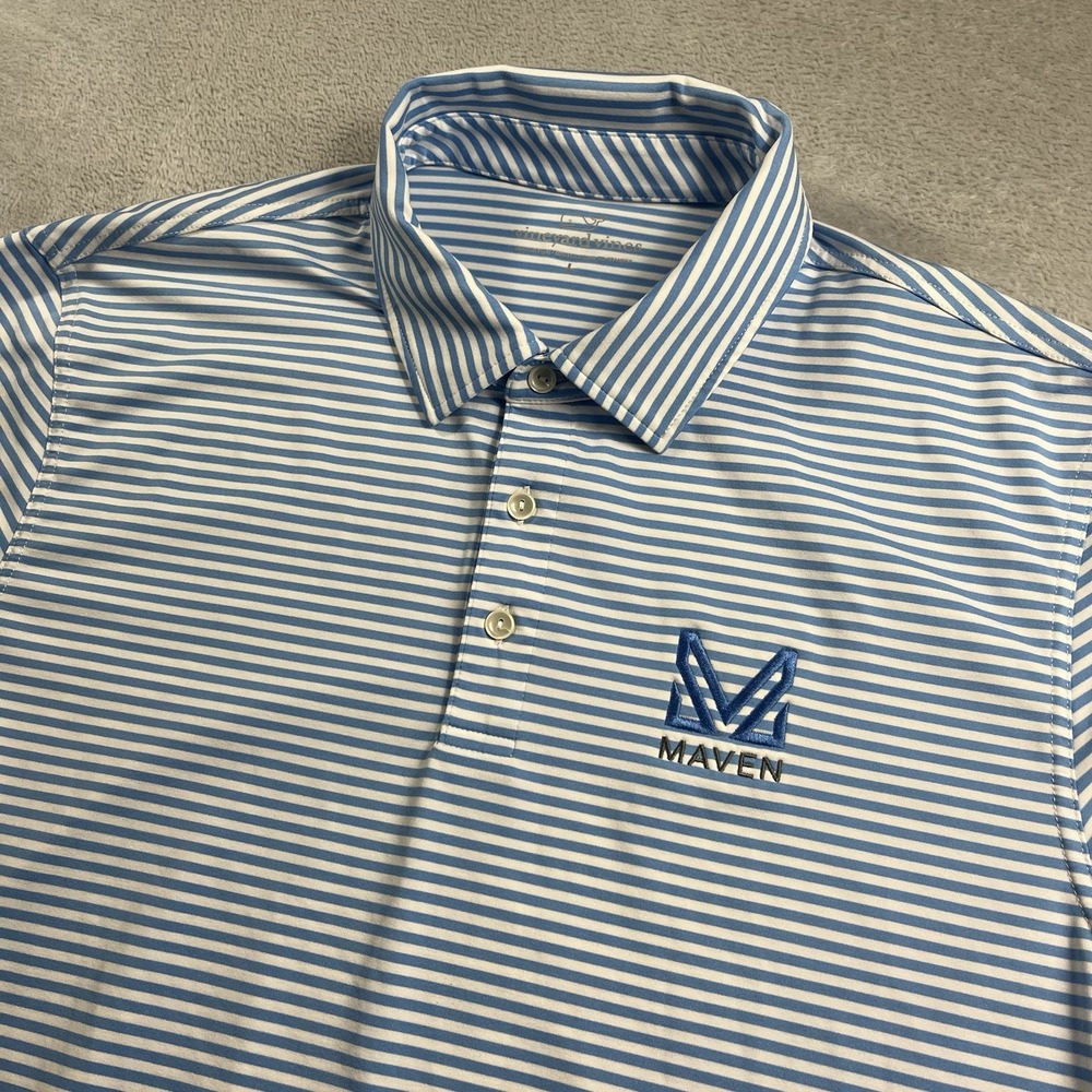 Vineyard Vines Shirt‎ Mens Large Polo Blue Striped Performance Stretch Golf